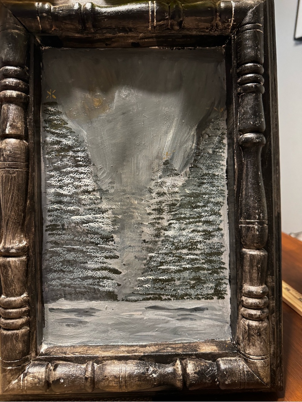 Hand-Painted Winter Pines Framed Wall Art - White and Green